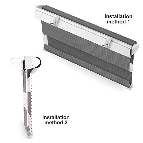 OBdeco - Estor doble (fijación sin agujeros, deja pasar la luz y oscurece), gris, 50x150cm（Stoffbreite:ca.46cm）