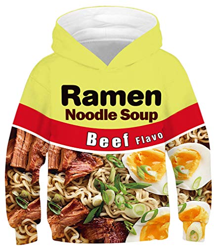 Ocean Plus Niño Colorido 3D Sudaderas con Capucha Adolescentes Pull-Over Kids Sudadera Manga Larga Hoodie (XL (Altura: 155-160cm), Ramen de Ternera)