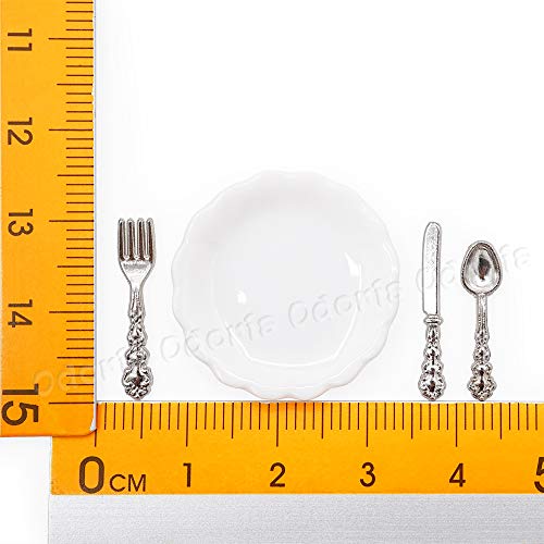 Odoria 1/12 Miniatura 4pz Platos y 12pz Cubiertos Cocina Accesorio para Casa de Muñecas