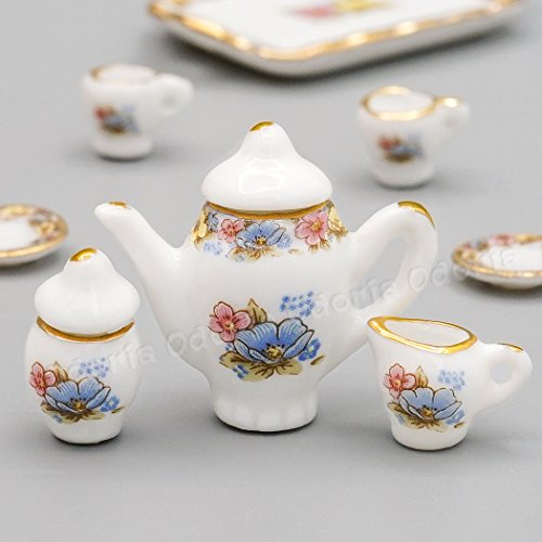 Odoria 1/12 Miniatura 8PZ Conjunto de Tazas de Té Porcelana Cocina Accesorio para Casa de Muñecas