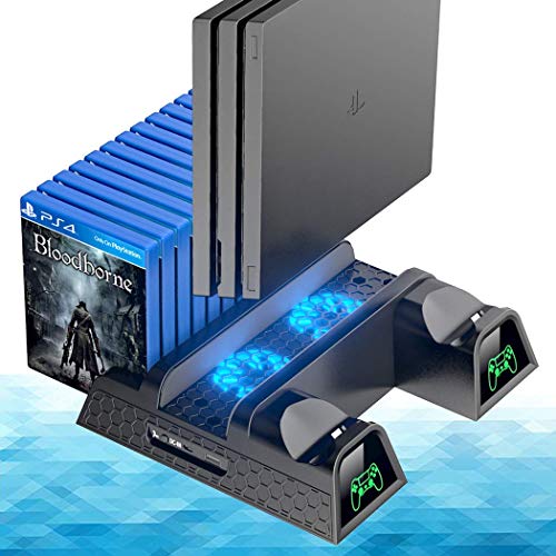 OIVO Ventilador de Refrigeración Compatible con Ps4/Ps4 Pro/Ps4 Slim,Estación de Carga del Controlador,Soporte Vertical de Enfriamiento con Indicadores LED y Almacenamiento para 12 Juegos