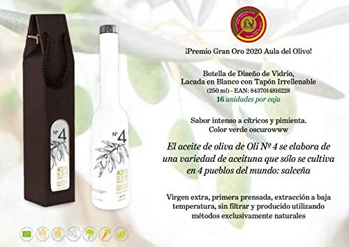 Oli 4 Aceite de Oliva Virgen Extra - Ecológico - Prensado en Frío, Cosecha Temprana, Salceña - Ganador Premio Gran Oro Mezquita 2020 - 250 ml