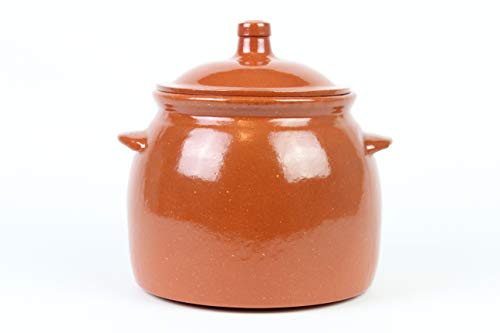 OLLA DE BARRO ALTA CON TAPA (Nº3) 2,5litros (Medidas exterior ancho asas 19,5cm, diámetro 15,4 cm x altura con tapa 17,5 cm, sin tapa 14,4 cm x diámetro base inferior 17,5 cm)