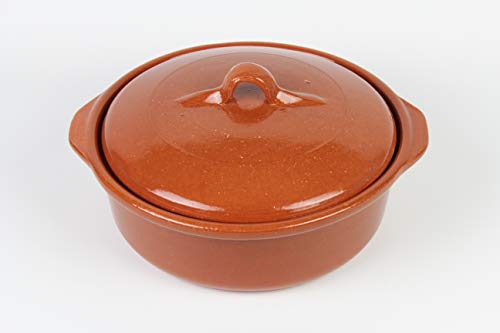 OLLA DE BARRO MODELO COCOT 25 CM 2,5litros (Medidas exterior ancho con asas 30cm, diámetro interior 27,6cm x altura con tapa 14cm, sin tapa 9cm x diámetro base inferior 21,5cm) 2,5 litros