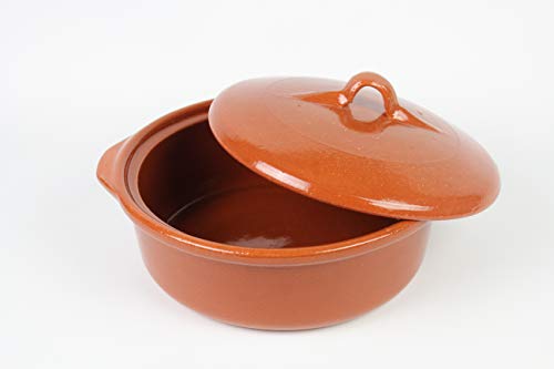 OLLA DE BARRO MODELO COCOT 25 CM 2,5litros (Medidas exterior ancho con asas 30cm, diámetro interior 27,6cm x altura con tapa 14cm, sin tapa 9cm x diámetro base inferior 21,5cm) 2,5 litros