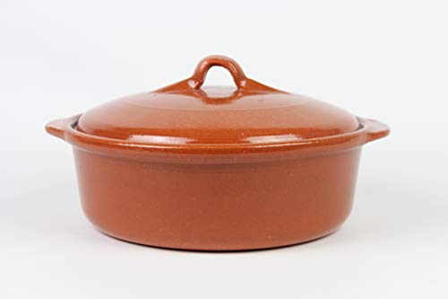 OLLA DE BARRO MODELO COCOT 25 CM 2,5litros (Medidas exterior ancho con asas 30cm, diámetro interior 27,6cm x altura con tapa 14cm, sin tapa 9cm x diámetro base inferior 21,5cm) 2,5 litros