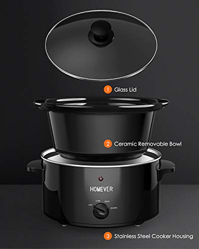 Ollas de Cocción Lenta,Homever 3.5L Slow Cooker con 3 Configuraciones de Temperatura (Alta/Baja/Cálida), Olla de Cerámica extraíble,Negro