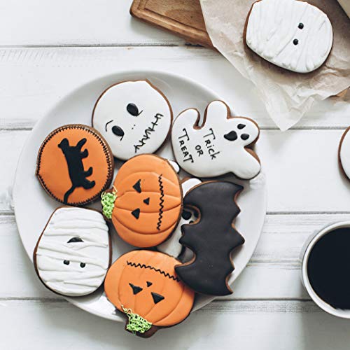 Olywee - Juego de cortadores de galletas para Halloween, diseño de gato, calabaza, gato asustado, fantasma, cara de gato, murciélago, lápida, cruz y pan de jengibre