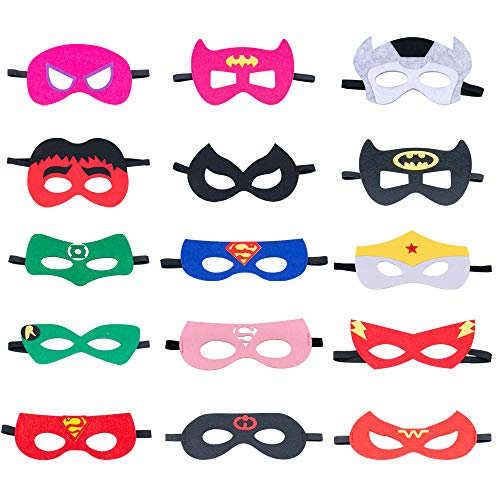 Omew Máscaras de Superhéroe, Accesorio de Fiesta Infantil y Adultos,Máscaras de Fieltro Mitad Máscara de Cosplay con Cuerda Elástica Máscaras de Ojos para Niños Mayores de 3 años（30 Pcs）