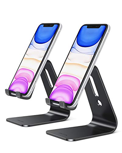 OMOTON Soporte Teléfono Móvil de Escritorio, Base para Móvil Mesa de Aluminio, Phone Stand para iPhone, Xiaomi, Redmi, Samsung, Huawei y Otras Smartphones, iPad Mini Series [2 Pack] [Negro+Negro]