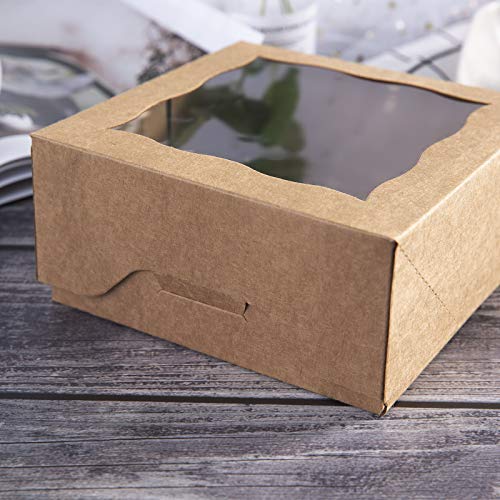 One more Cajas de panadería marrón de 15,2 cm con ventana de PVC para tartas y galletas cajas pequeñas de papel natural para manualidades de 6 x 6 x 2,5 pulgadas, 12 unidades