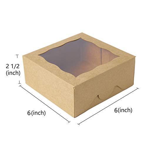 One more Cajas de panadería marrón de 15,2 cm con ventana de PVC para tartas y galletas cajas pequeñas de papel natural para manualidades de 6 x 6 x 2,5 pulgadas, 12 unidades