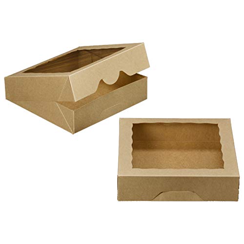 One More - Cajas de papel kraft para tartas con ventanas de PVC, 25,4 x 25,4 x 6,3 cm, 12 unidades, color marrón
