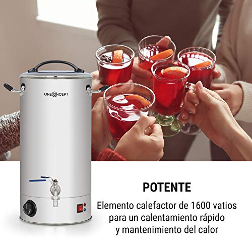 oneConcept Braufreund 18 Caldera de maceración con canilla - Dispensador de bebidas, Caldera para hacer cerveza, 18 litros, 1600 W, 30-110 °C, Termostato, Acero inoxidable 304, Plateado