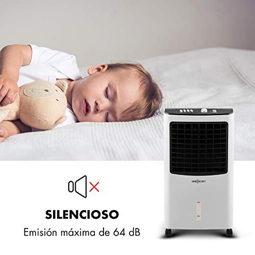 oneConcept MCH-2 V2 - Ventilador 3-en-1 portátil, Enfriador de aire, Humidificador, Tanque 7 L, 360 m³/h, 65 W, 2 baterías de refrigeración intercambiables, Oscilación horizontal, Temporizador, Floral