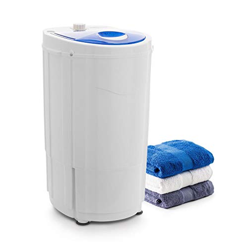 Oneconcept Top Spin Compact Centrifugadora - Centrifugadora de Camping, Seca y cuida la Ropa, Capacidad de 1,5 kg, Ocupa Poco Espacio, 45 W, Programable, Silencioso, Blanco-Azul