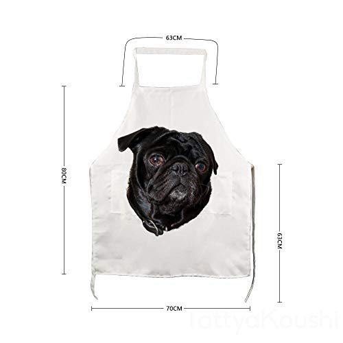 Onepicebest Bib Apron with 2 Pockets Cooking Kitchen Chef Women Men Aprons for Home Kitchen Kitchen Kitchen Kitchen Kitchen Kitchen Chef for Home Kitchen Coffee House,Black Funny Pug,White