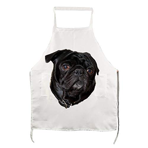 Onepicebest Bib Apron with 2 Pockets Cooking Kitchen Chef Women Men Aprons for Home Kitchen Kitchen Kitchen Kitchen Kitchen Kitchen Chef for Home Kitchen Coffee House,Black Funny Pug,White