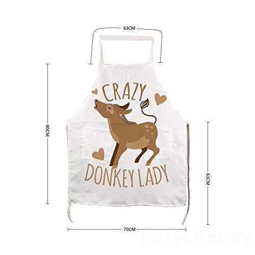 onepicebest Delantal de cocina con 2 bolsillos para adultos, delantal Crazy Donkey Lady para el hogar, cocina, restaurante, barbacoa, jardín, color blanco