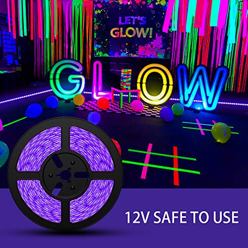 Onforu 5M Luz UV Tiras Cadenas LED Ultravioleta 300 LEDs 12V 2835 Luz Negra, Adaptador Incluido, Iluminación Interior Flexible No-Impermeable para Bar Club DJ Disco Fiesta KTV Pintura Corporal