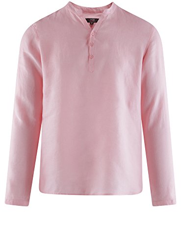 oodji Ultra Hombre Camisa de Lino sin Cuello, Rosa, 52-54