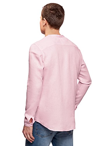 oodji Ultra Hombre Camisa de Lino sin Cuello, Rosa, 52-54