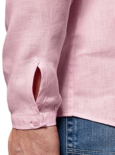 oodji Ultra Hombre Camisa de Lino sin Cuello, Rosa, 52-54