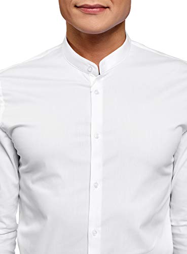 oodji Ultra Hombre Camisa Extra Slim con Cuello Mao, Blanco, 41