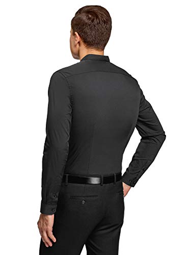 oodji Ultra Hombre Camisa Extra Slim con Cuello Mao, Negro, 41