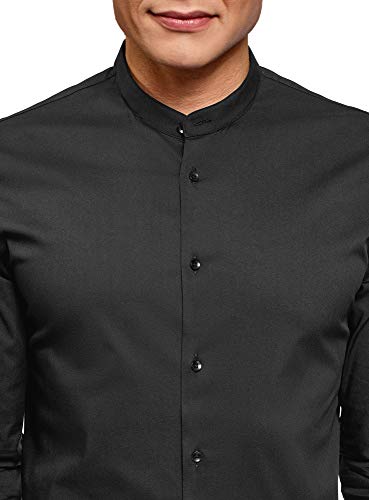 oodji Ultra Hombre Camisa Extra Slim con Cuello Mao, Negro, 41