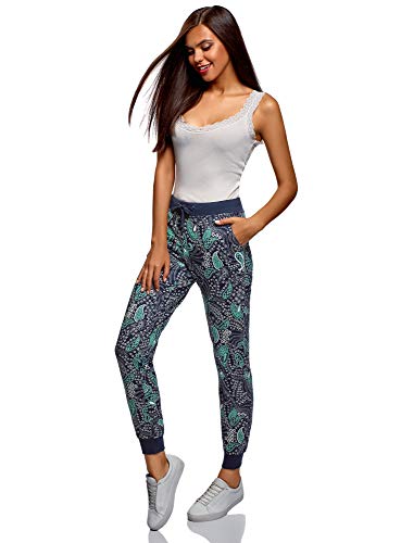 oodji Ultra Mujer Pantalones de Punto con Cordones, Azul, ES 34 / XXS