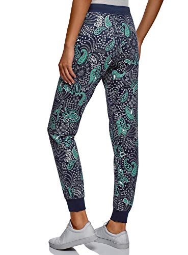 oodji Ultra Mujer Pantalones de Punto con Cordones, Azul, ES 34 / XXS