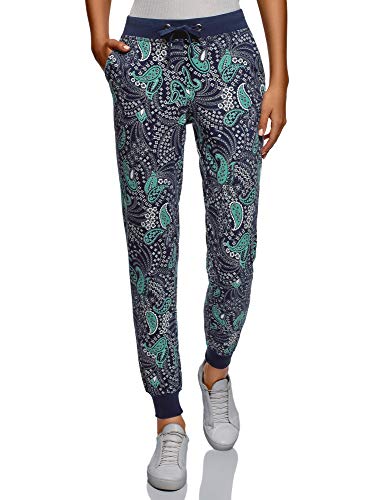 oodji Ultra Mujer Pantalones de Punto con Cordones, Azul, ES 34 / XXS