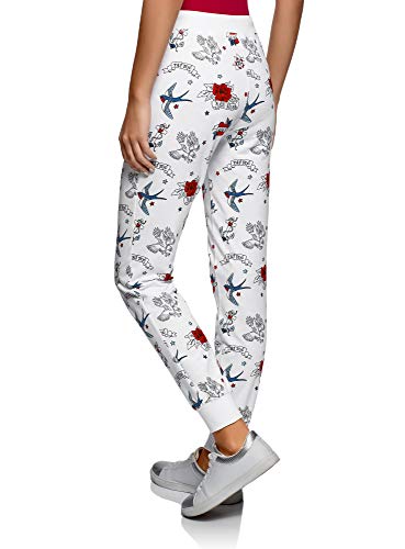 oodji Ultra Mujer Pantalones de Punto con Cordones, Blanco, ES 34 / XXS