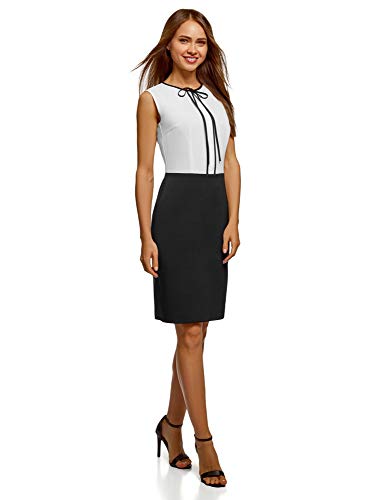 oodji Ultra Mujer Vestido Combinado con Lazos, Blanco, ES 42 / L