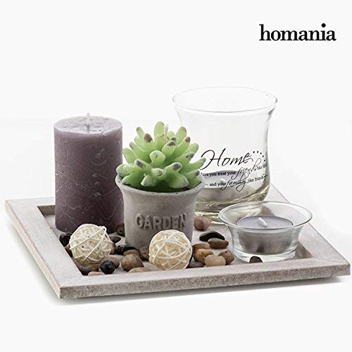 ootb Plato de Madera Home, con 2 portavelitas, 2 Velas & Piedras Decorativas, 20x20cm