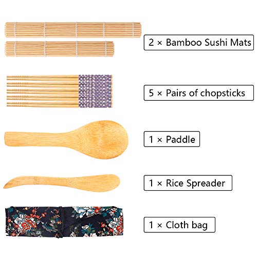 Opopark 10 Piezas Herramienta para Hacer Sushi de Bambú Kit para Hacer Sushi de Bambú