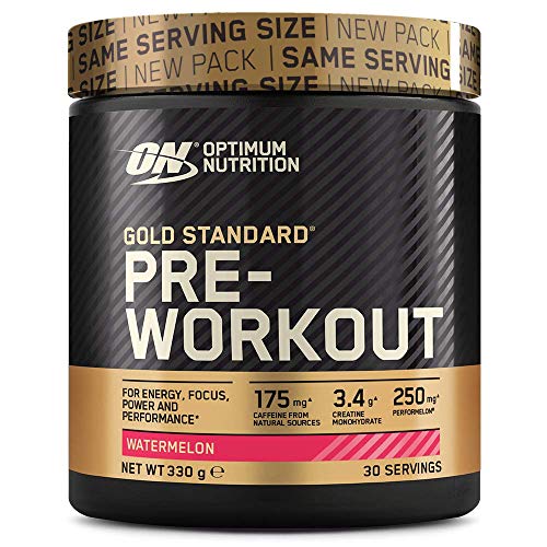 Optimum Nutrition Gold Standard Pre Workout en Polvo, Bebida Energética con Creatina Monohidratada, Beta Alanina, Cafeína y Vitamina B Complex, Sandía, 30 Porciones, 330g, Embalaje Puede Variar