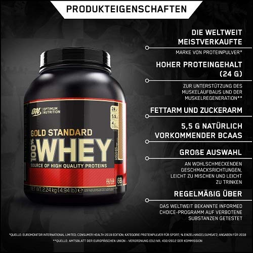 Optimum Nutrition ON Gold Standard 100% Whey Proteína en Polvo Suplementos Deportivos, Glutamina y Aminoacidos, BCAA, Chocolate Mantequilla de Cacahuete, 68 porciones, 2.24 kg, Embalaje puede variar