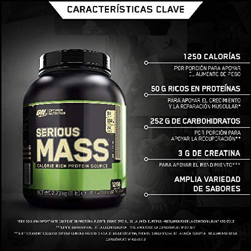 Optimum Nutrition ON Serious Mass Proteína en Polvo Mass Gainer, con Vitaminas, Creatina y Glutamina, Galletas y Crema, 8 porciones, 2.73 kg, Embalaje puede variar