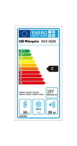 Orbegozo NVE 4600 - Mini nevera eléctrica de 38 litros de capacidad, potencia de 70 W, luz interior LED, control de temperatura ajustable y sistema No Frost, blanco