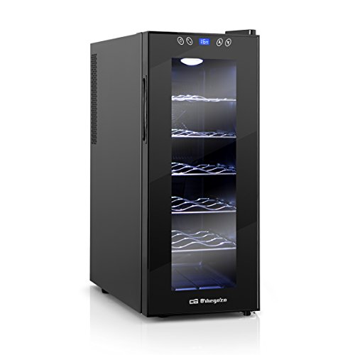 Orbegozo VT 1210, Vinoteca 12 Botellas, 70 W, Led, Display Digital, Panel de Control Táctil, 5 Estantes Extraíbles Cromados, 35 l, Negro