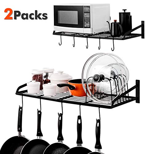 Organizador / Estante para ollas y tapas con soporte de pared, con 10 ganchos. Para el hogar, restaurante, utensilios de cocina, utensillos varios, los libros, 2 paquetes al servicio del hogar