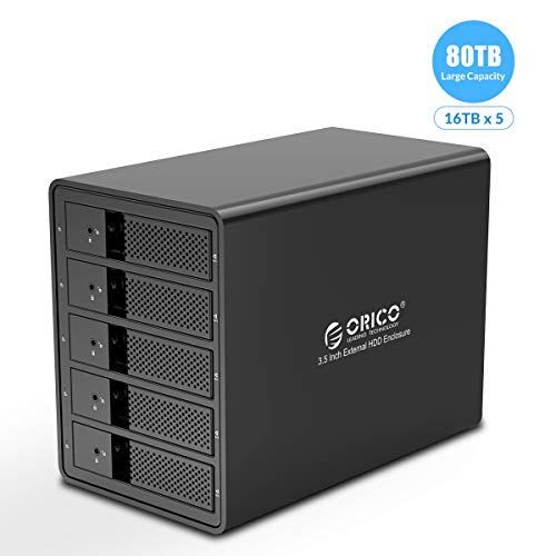 ORICO Caja de 5 bahías USB 3.0 a SATA HDD Externa para 3.5"HDD Soporte 80 TB (5 x 16 TB) Caja de aleación de Aluminio Raid Admite Almacenamiento en Modo Raid