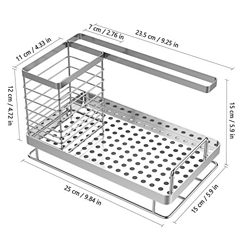 Oriware Organizador Sink Caddy Soporte para Utensilios de Cocina para el fregadero Acero Inoxidable - 25 x 15 x 15 cm