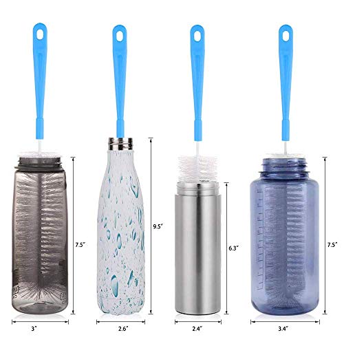 Osaloe Cepillos de Botellas , Limpiador de Botellas de Usos Múltiples, 4 Piezas Juego de Cepillo de Botellas, Largos y Flexibles para Limpiar Biberón, Pajitas, Tubos, Jarras de Té Estrechas (Azul)