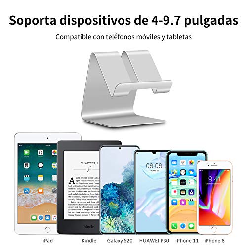 Ossky Soporte móvil Mesa,Soporte Tablet,Soporte Teléfono Mesa Aluminio,Soporte Dock Base para iPhone Samsung Huawei, etc.Se Adapta a Todos los Smartphones y Tabletas de Menos de 9.7 Pulgadas [Plata]