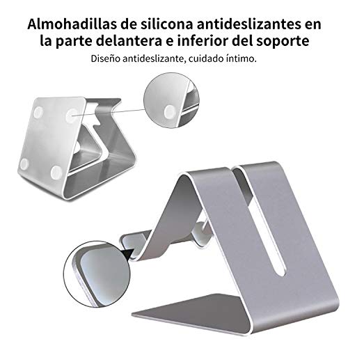 Ossky Soporte móvil Mesa,Soporte Tablet,Soporte Teléfono Mesa Aluminio,Soporte Dock Base para iPhone Samsung Huawei, etc.Se Adapta a Todos los Smartphones y Tabletas de Menos de 9.7 Pulgadas [Plata]