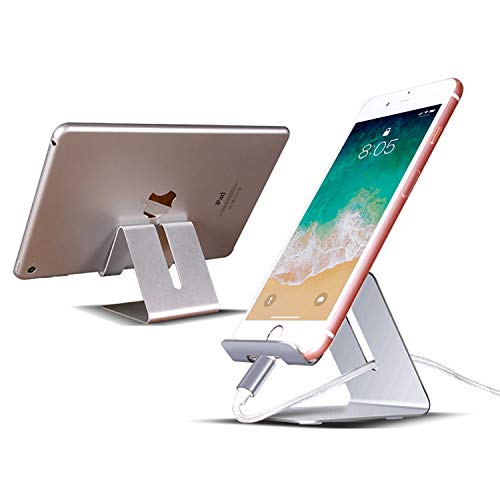 Ossky Soporte móvil Mesa,Soporte Tablet,Soporte Teléfono Mesa Aluminio,Soporte Dock Base para iPhone Samsung Huawei, etc.Se Adapta a Todos los Smartphones y Tabletas de Menos de 9.7 Pulgadas [Plata]