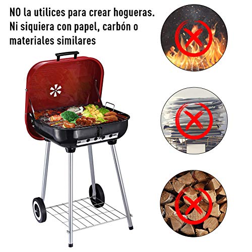 Outsunny Barbacoa de Carbón Picnic con Ruedas y Estante Parilla de Carbón Vegetal BBQ Jardín Exterior Ahumador Parilla Acampada 45x47.5x70cm